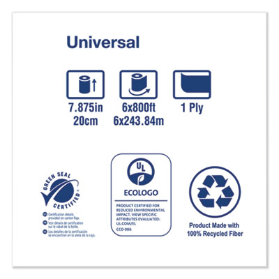 Universal Hand Towel Roll, 1-Ply, 7.88" x 800 ft, Natural, 6