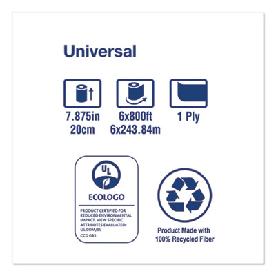 Universal Hand Towel Roll, 1-Ply, 7.88" x 800 ft, White, 6 R