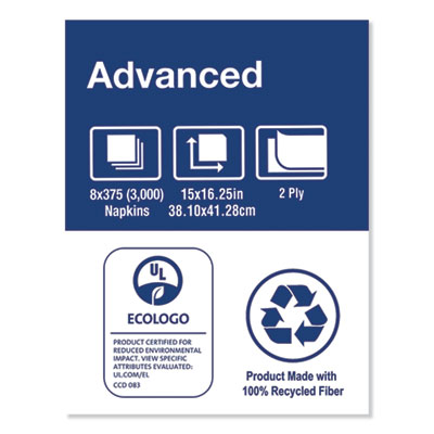 Advanced Dinner Napkins, 2-Ply, 15 x 16.25, 1/8 Fold, White,
