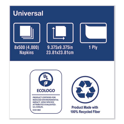 Universal Beverage Napkin, 1-Ply, 9.13 x 9.13, 1/4 Fold, Pol