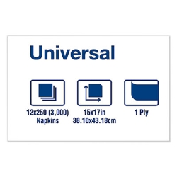 Universal Dinner Napkins, 1-Ply, 15 x 17, 1/8 Fold, White, 3