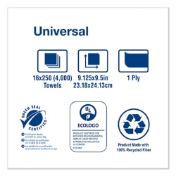 Multifold Hand Towel, 1-Ply, 9.13 x 9.5, Natural, 250/Pack,