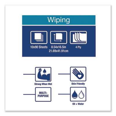 Industrial Paper Wiper, 4-Ply, 8.54 x 16.5, Unscented, Blue,