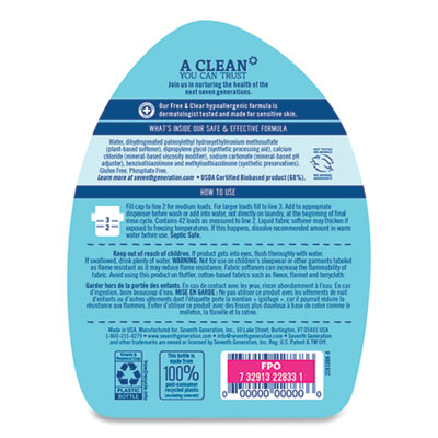 Natural Liquid Fabric Softener, Free and Clear Scent, 42 Loa