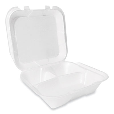 Foam Hinged Lid Container, Secure Two Tab Latch, Poly Bag, 3