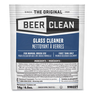 Beer Clean Glass Cleaner, Powder, 0.5 oz. Packet, 100/Carton