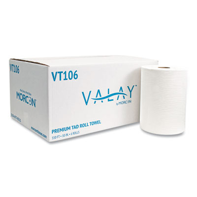 10 Inch Tad Roll Towels, 1-Ply, 10" X 550 Ft, White, 6 Rolls