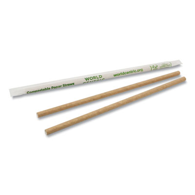 Sustainable Kraft Paper Straws, Wrapped, 8", Natural, 6,000/