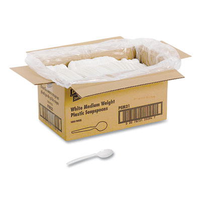 Plastic Cutlery, Mediumweight Soup Spoon, White, 1,000/Carto