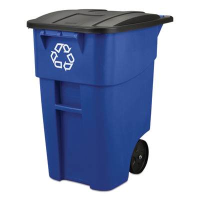 Square Brute Recycling Rollout Container, 50 gal, Plastic, B