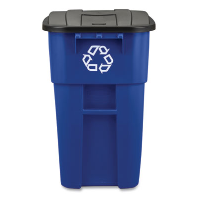 Square Brute Recycling Rollout Container, 50 gal, Plastic, B