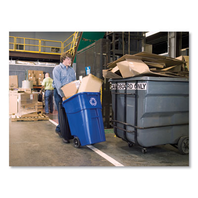 Square Brute Recycling Rollout Container, 50 gal, Plastic, B