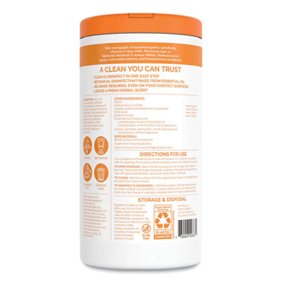 Botanical Disinfecting Wipes, 7 x 8, Lemongrass Citrus, 70 C