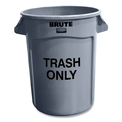 Vented Round Brute Container, "Trash Only" Imprint, 32 gal, 