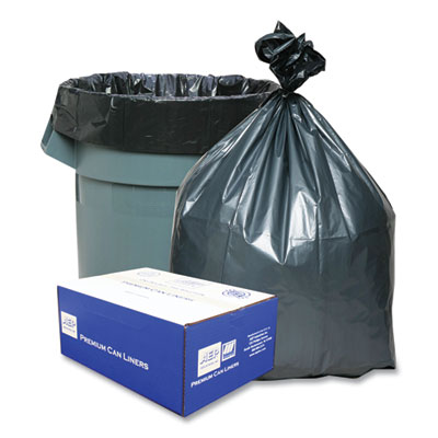 Can Liners, 60 gal, 1.55 mil, 39" x 56", Gray, 10 Bags/Roll,