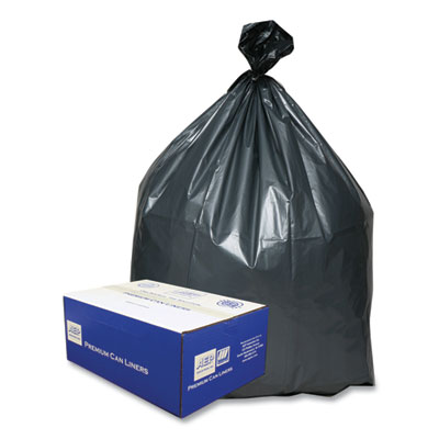 Can Liners, 60 gal, 1.55 mil, 39" x 56", Gray, 10 Bags/Roll,