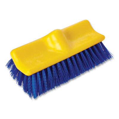 Bi-Level Deck Scrub Brush, Blue Polypropylene Bristles, 10"