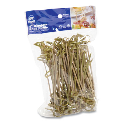 Knotted Bamboo Pick, Paper, 4", Natural, 100/Pack, 10 Packs/