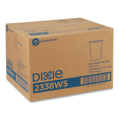 Pathways Paper Hot Cups, WiseSize, 8 oz, White/Brown, 25/Bag