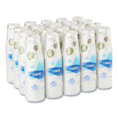 Pathways Paper Hot Cups, WiseSize, 8 oz, White/Brown, 25/Bag
