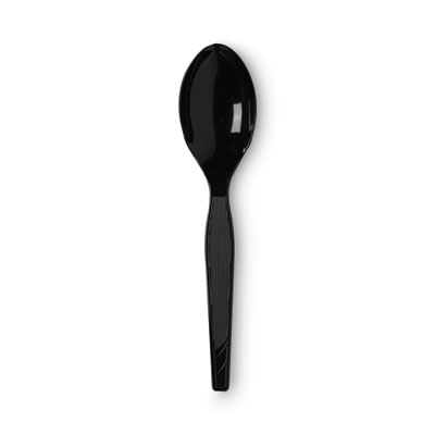 Plastic Cutlery, Heavy Mediumweight Spoon, Black, 1,000/Cart
