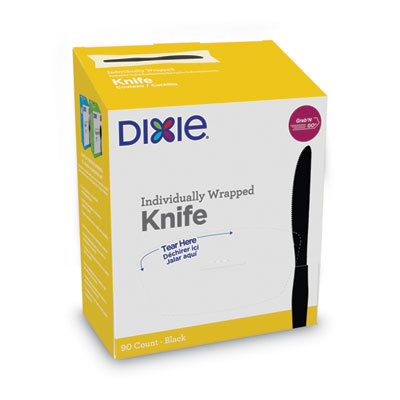 Grab'N Go Wrapped Cutlery, Knife, Plastic, Black, 90/Box, 6 
