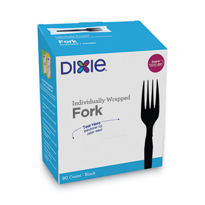 Grab'N Go Wrapped Cutlery, Fork, Plastic, Black,  90/Box, 6