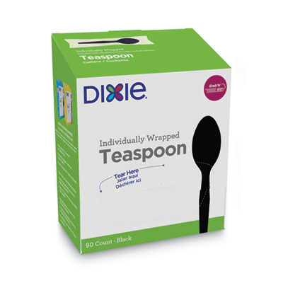 Grab N Go Wrapped Cutlery, Spoon, Plastic, Black, 90/Box, 6 