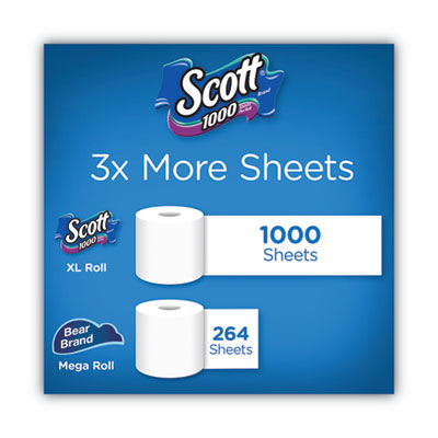 1000 Bathroom Tissue, Septic Safe, 1-Ply, White, 1,000 Sheet