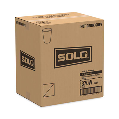 Single-Sided Poly Paper Hot Cups, 10 oz, White, 50/Sleeve, 2