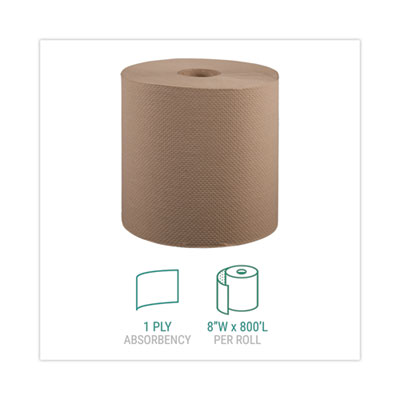 Hardwound Roll Towels, 1-Ply, 8" x 800 ft, Natural, 6 Rolls/