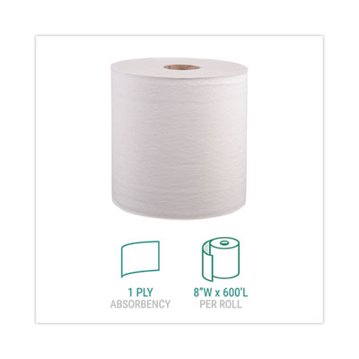 Hardwound Roll Towels, 1-Ply, 8" x 800 ft, White, 6 Rolls/Ca
