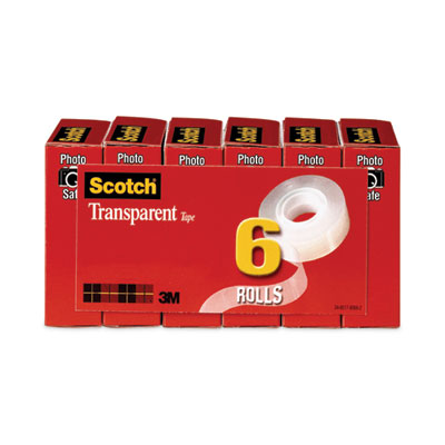 Transparent Tape, 1" Core, 0.75" X 36 Yds, Transparent, 6/pa