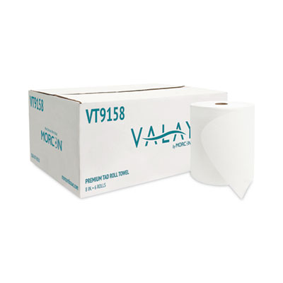 Valay Universal TAD Roll Towels, 1-Ply, 8 x 600 ft, White, 6