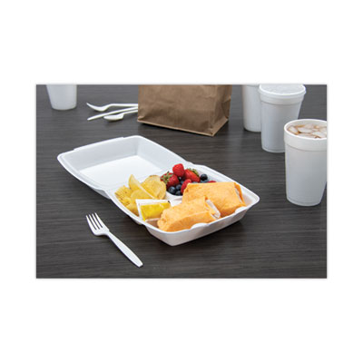 Foam Hinged Lid Container, 3 Compartments, 8 oz, 9 x 9.4 x 3