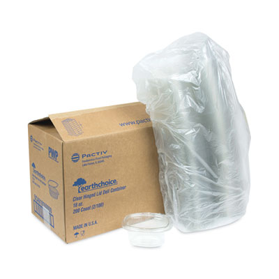 EarthChoice Recycled PET Hinged Container, 16 oz, 4.92 x 5.8