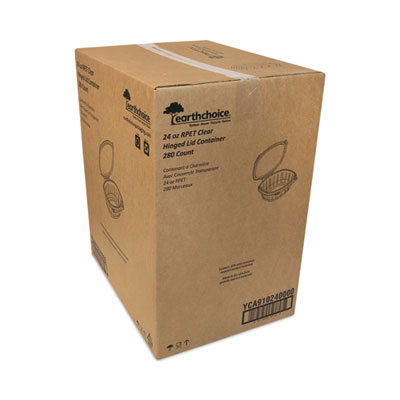 EarthChoice Recycled PET Hinged Container, 24 oz, 7.37 x 5.8