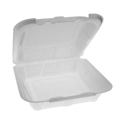 Vented Foam Hinged Lid Container, Dual Tab Lock Economy, 8.4
