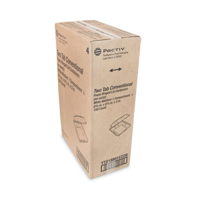 Vented Foam Hinged Lid Container, Dual Tab Lock Economy, 8.4