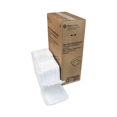 Vented Foam Hinged Lid Container, Dual Tab Lock Economy, 8.4