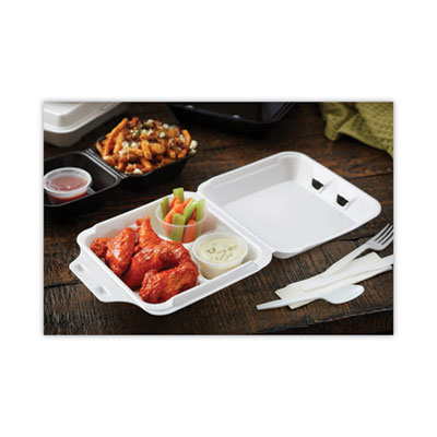 Vented Foam Hinged Lid Container, Dual Tab Lock Economy, 3 C