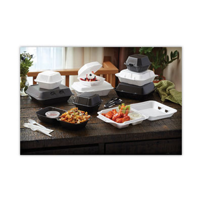 Vented Foam Hinged Lid Container, Dual Tab Lock Economy, 9.1