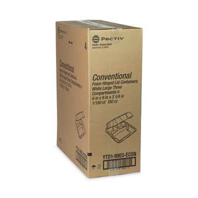 Vented Foam Hinged Lid Container, Dual Tab Lock Economy, 3 C