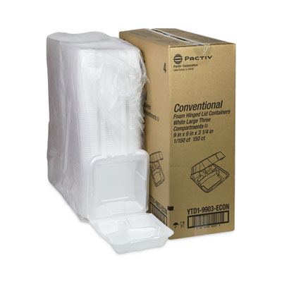 Vented Foam Hinged Lid Container, Dual Tab Lock Economy, 3 C