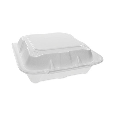 Vented Foam Hinged Lid Container, Dual Tab Lock, 8.4 x 8 x 3