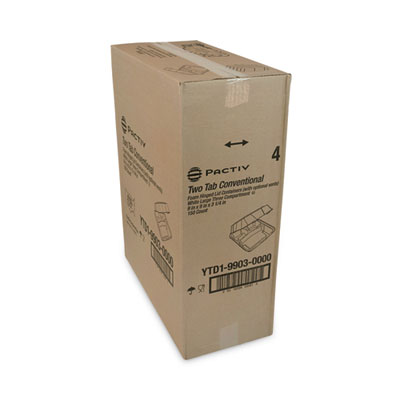 Vented Foam Hinged Lid Container, Dual Tab Lock, 3 Compartme