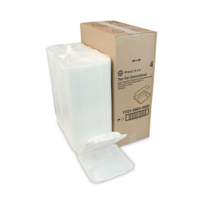 Vented Foam Hinged Lid Container, Dual Tab Lock, 3 Compartme