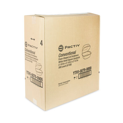 Foam Hinged Lid Container, Single Tab Lock, 5 x 5 x 2.5, Whi