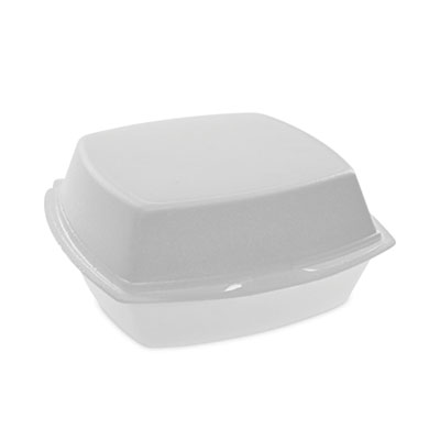 Foam Hinged Lid Container, Single Tab Lock, 6 x 6 x 3, White