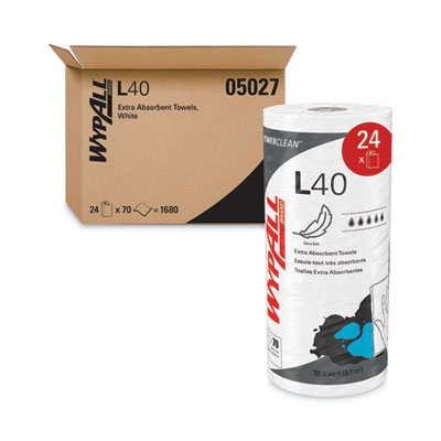 L40 Towels, Small Roll, 10.4 x 11, White, 70/Roll, 24 Rolls/
